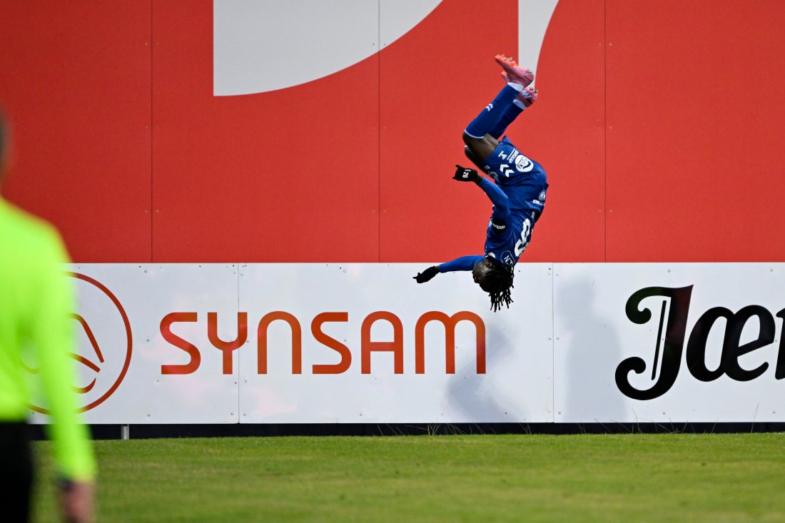 LEKKER FEIRING: Daniel Job viste seg fram med en vakker scoring mot Bryne. Foto: Carina Johansen / NTB